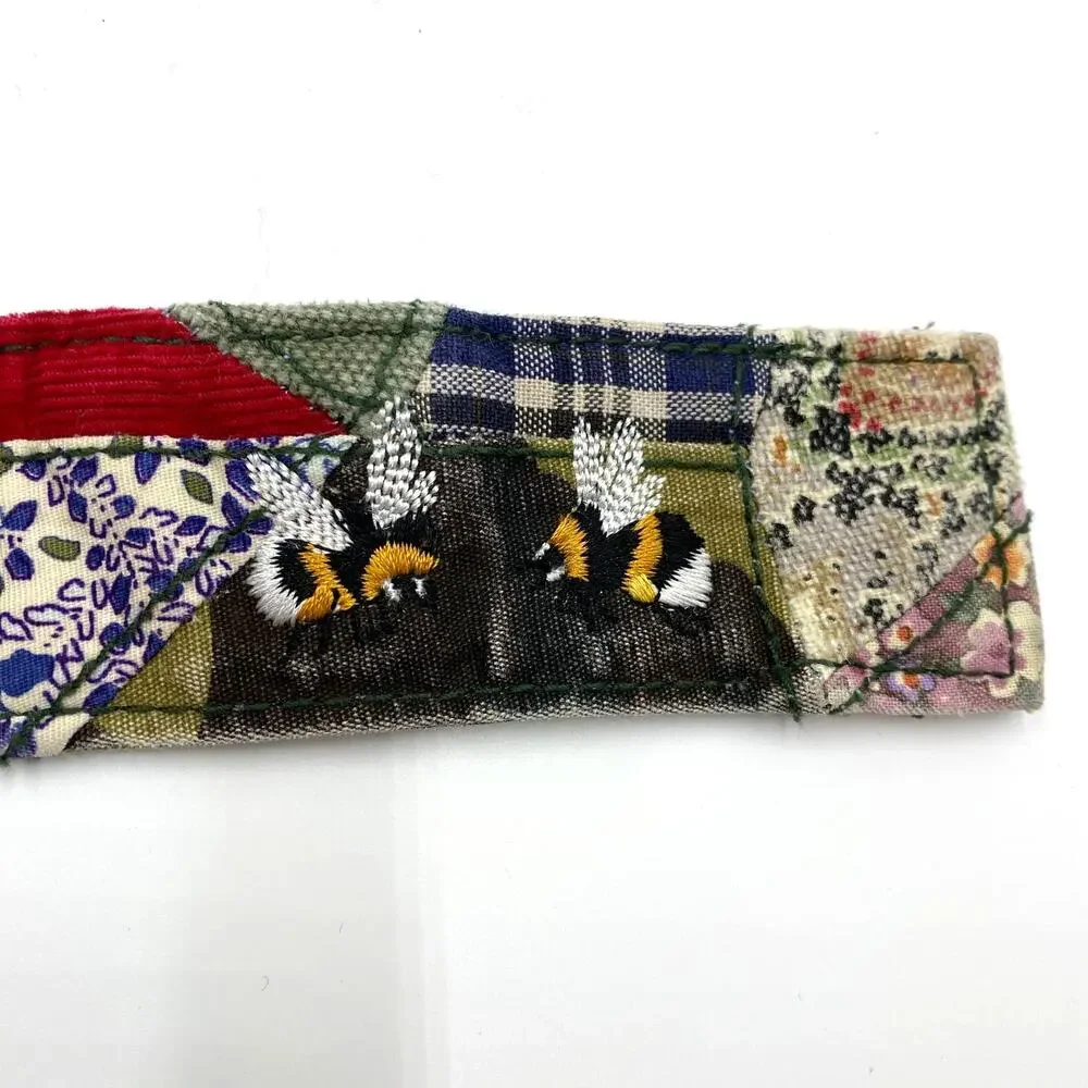 Patchwork Fabric Belt Rustic Bee Embroidery Whimsical